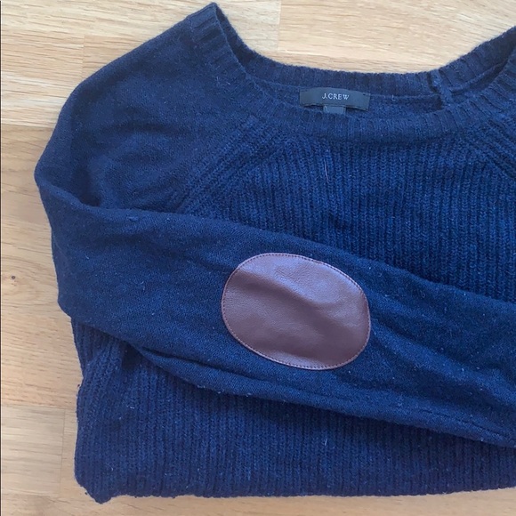 JCrew XS wool sweater - navy with tan elbow patch - Picture 2 of 4